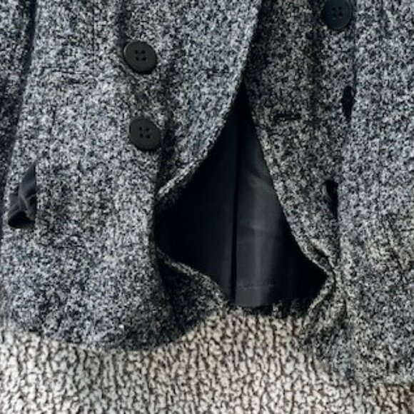 CALVIN KLEIN Black and White Wool Blend Lined Pea Coat - Picture 3 of 8